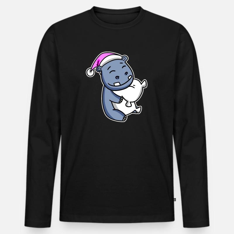 Nilpferd Müde Ausschlafen Schlafen Mädchen - Männer Premium Bio Langarmshirt - Schwarz