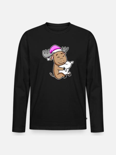 Moose Tired Sleeping Sleeping Girl - Men's Premium Organic Long Sleeve Shirt - black