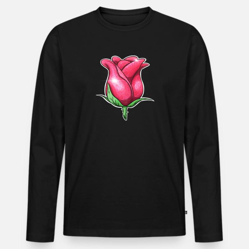 Glitzer Rosa Rose Illustration - Männer Premium Bio Langarmshirt - Schwarz