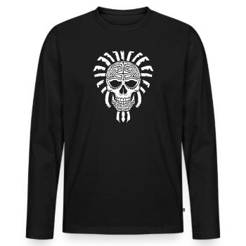 Maya-Schädel - Männer Premium Bio Langarmshirt - Schwarz - Vorne - Nico (187cm)