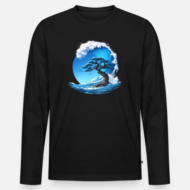 Ein Baum unter einer Welle - Männer Premium Bio Langarmshirt - Schwarz