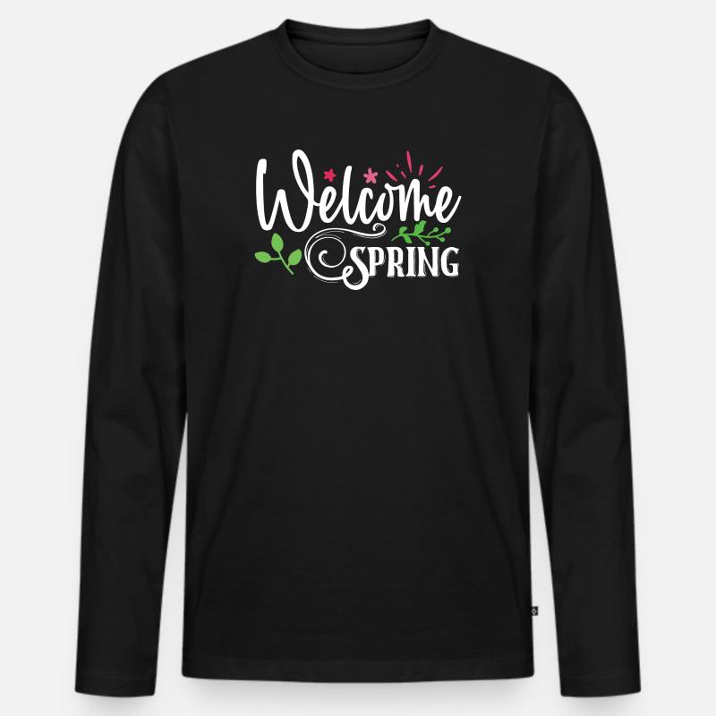 Willkommen Frühling - Männer Premium Bio Langarmshirt - Schwarz