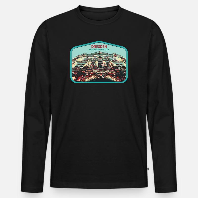 Illustration: Georgentor, Dresden - Männer Premium Bio Langarmshirt - Schwarz