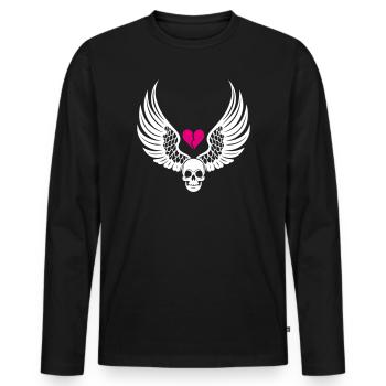 Crâne Coeur Brisé Anti Saint-Valentin - T-shirt manches longues Premium bio Homme - noir - Devant - Nico (187cm)
