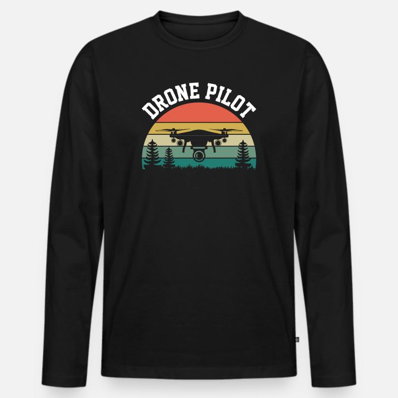 Drohnen-Pilot - Männer Premium Bio Langarmshirt - Schwarz