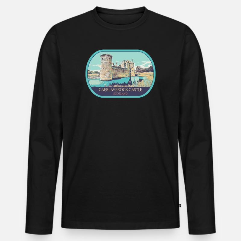 Illustration Caerlaverock Castle, Schottland - Männer Premium Bio Langarmshirt - Schwarz
