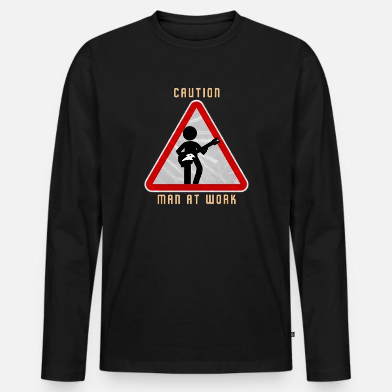 Caution MAN at work - Männer Premium Bio Langarmshirt - Schwarz