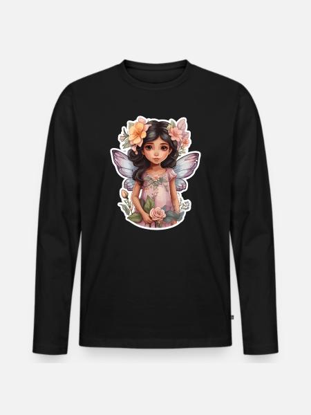 Kleine Fee mit Blumen - Männer Premium Bio Langarmshirt - Schwarz