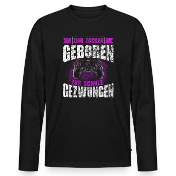 Né pour jouer, forcé d’aller à l’école, jouer - T-shirt manches longues Premium bio Homme - noir - Devant - Nico (187cm)