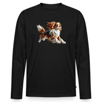 chien cavalier king charles origami géométrique 3d - T-shirt manches longues Premium bio Homme - noir - Devant - Nico (187cm)