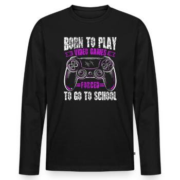 Né pour jouer, forcé d’aller à l’école, jouer - T-shirt manches longues Premium bio Homme - noir - Devant - Nico (187cm)