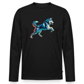 chien de traineau husky origami géométrique 3d - T-shirt manches longues Premium bio Homme - noir - Devant - Nico (187cm)