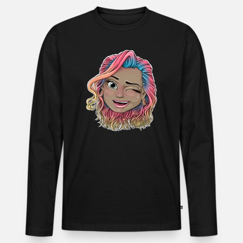 Lebendige zwinkernde Illustration - Männer Premium Bio Langarmshirt - Schwarz