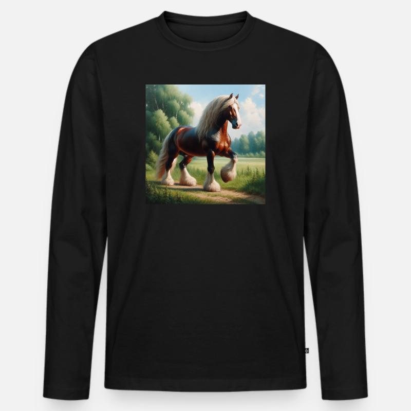Aquarell Percheron Pferd - Männer Premium Bio Langarmshirt - Schwarz