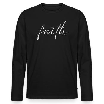 Faith in God Christian Motivation Shirt - Men's Premium Organic Long Sleeve Shirt - black - Front - Nico (187cm)