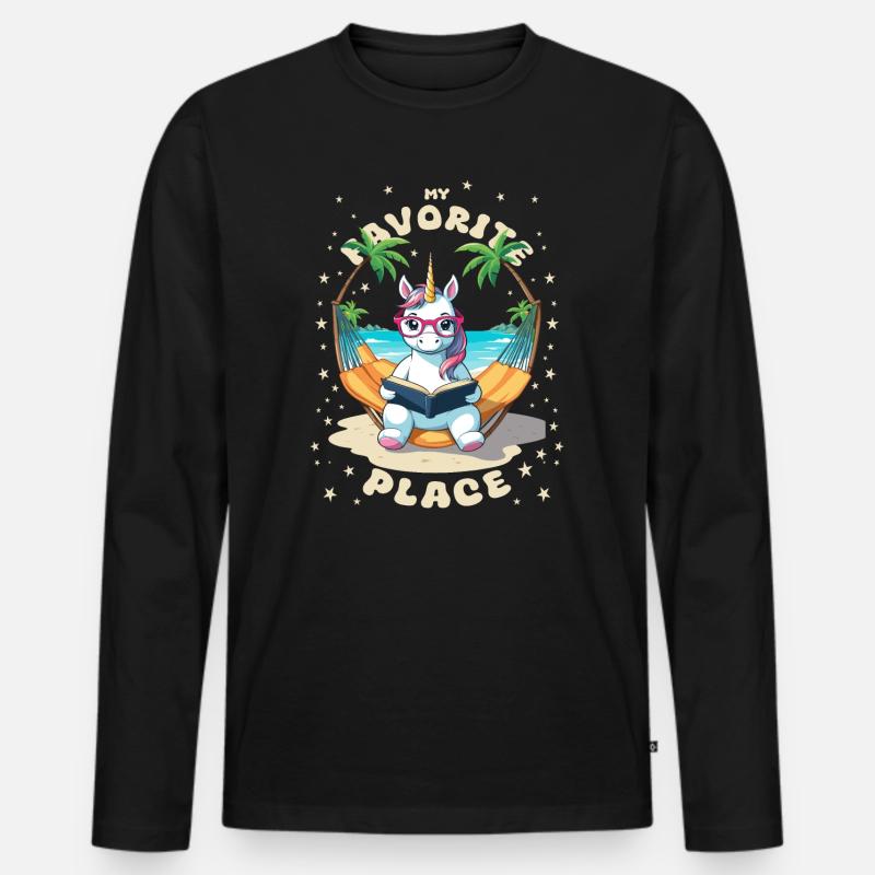 Einhorn mit Buch - Männer Premium Bio Langarmshirt - Schwarz