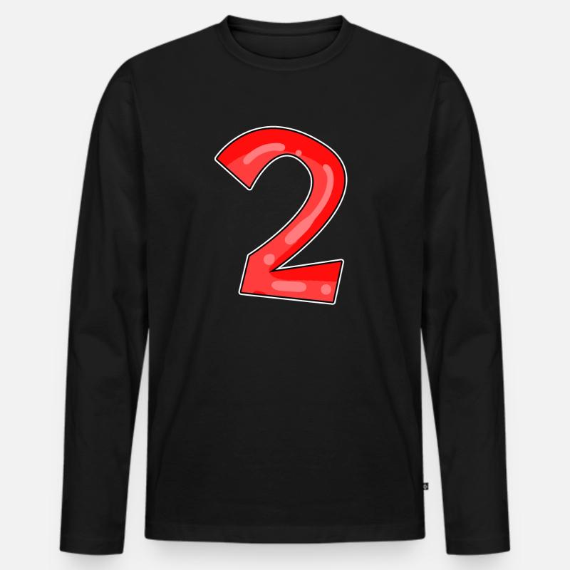 Zwei - 2 - Nummer Zahl - Männer Premium Bio Langarmshirt - Schwarz