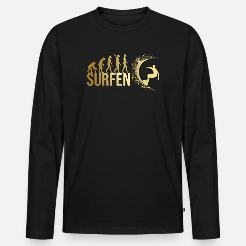 Evolution Surfen - Männer Premium Bio Langarmshirt - Schwarz