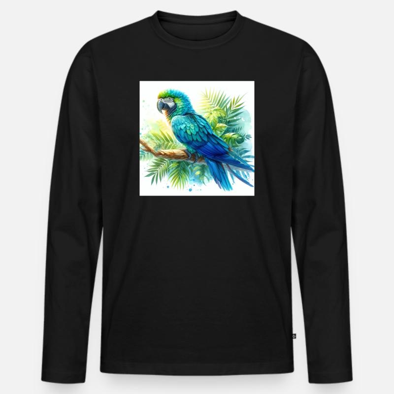 Aquarell Blauer Ara - Männer Premium Bio Langarmshirt - Schwarz