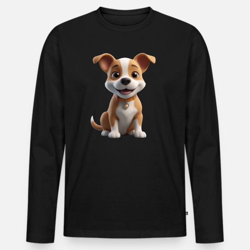 Süßes Hündchen mit Herzchen - Männer Premium Bio Langarmshirt - Schwarz