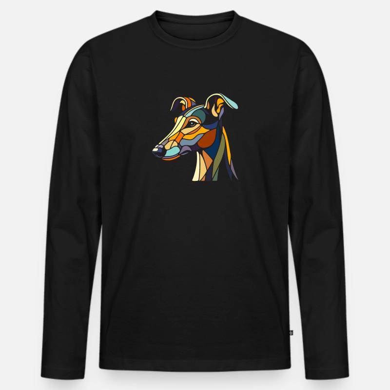 Windhundkopf im geometrischen Kunststil, Polygon - Männer Premium Bio Langarmshirt - Schwarz