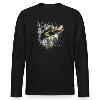 Fisch - Männer Premium Bio Langarmshirt - Schwarz - Vorne - Nico (187cm)