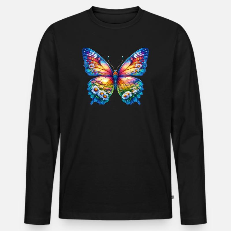 Schmetterlingsblumen Gänseblümchen Gänseblümchen - Männer Premium Bio Langarmshirt - Schwarz