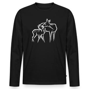 Chevreuil au faon - T-shirt manches longues Premium bio Homme - noir - Devant - Nico (187cm)