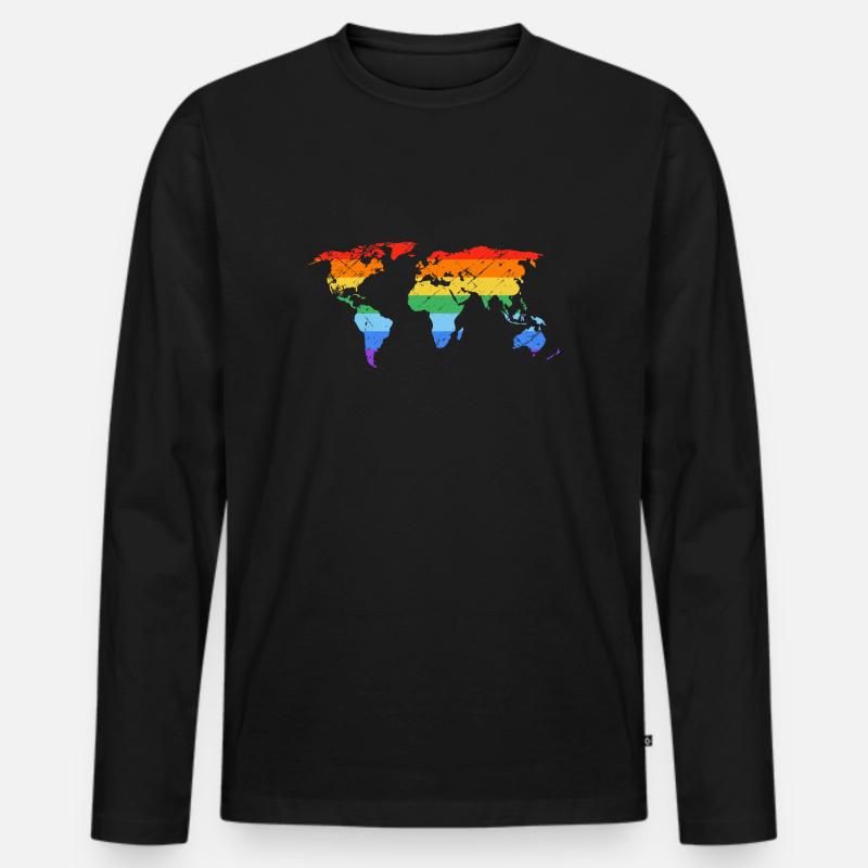 Regenbogen-Weltkarte Pride - Männer Premium Bio Langarmshirt - Schwarz