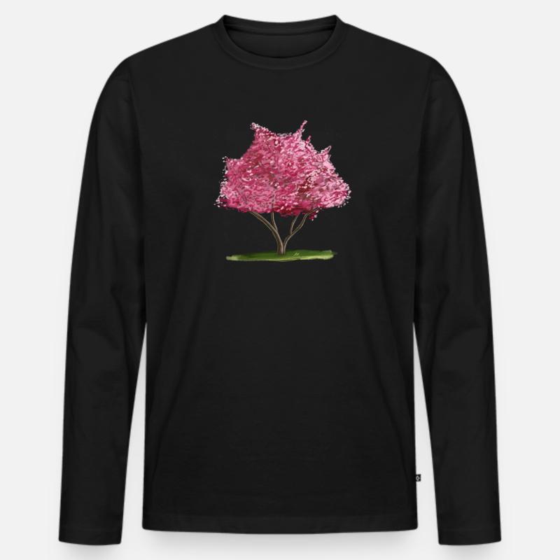 Kirsch-Sakura Rosa Blumenbaum - Männer Premium Bio Langarmshirt - Schwarz