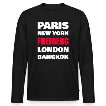 Freiberg City Shirt – Small Town World Metropolises - Men's Premium Organic Long Sleeve Shirt - black - Front - Nico (187cm)