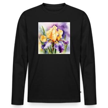 Iris iris violet orange | Conception à l’aquarelle - T-shirt manches longues Premium bio Homme - noir - Devant - Nico (187cm)
