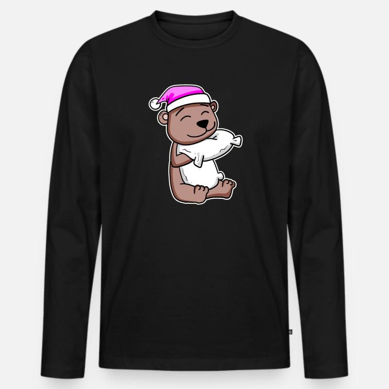 Bär Müde Ausschlafen - Männer Premium Bio Langarmshirt - Schwarz