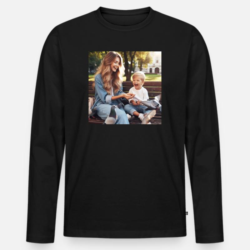 Mutter und Sohn - Männer Premium Bio Langarmshirt - Schwarz