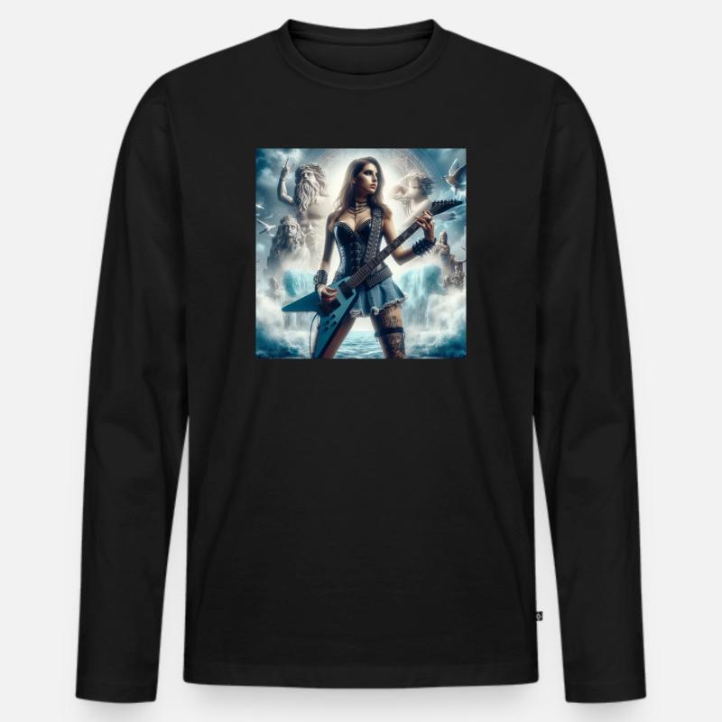Gitarrist bei Poseidon - Männer Premium Bio Langarmshirt - Schwarz