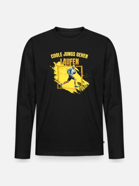 Coole Jungs gehen Laufen - Männer Premium Bio Langarmshirt - Schwarz