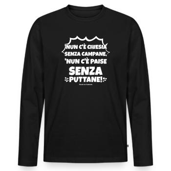 T-shirt calabrais t-shirt proverbe calabrais - T-shirt manches longues Premium bio Homme - noir - Devant - Nico (187cm)
