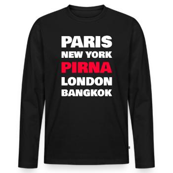 Chemise Pirna – Petites villes contre métropoles du monde - T-shirt manches longues Premium bio Homme - noir - Devant - Nico (187cm)