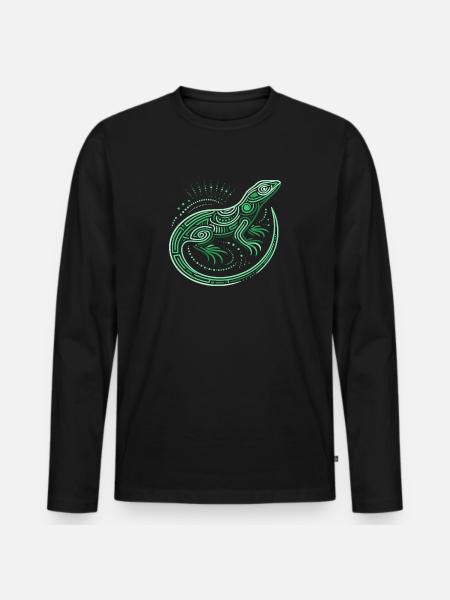 Eidechsen-Grüntöne, Aborigine-Motive, Tribal - Männer Premium Bio Langarmshirt - Schwarz