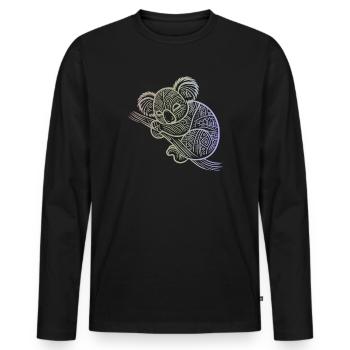 Koala in Aborigine-Mustern, Stammesmuster - Männer Premium Bio Langarmshirt - Schwarz - Vorne - Nico (187cm)