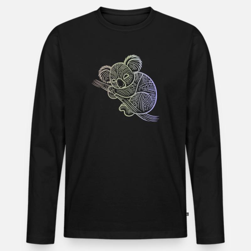 Koala in Aborigine-Mustern, Stammesmuster - Männer Premium Bio Langarmshirt - Schwarz