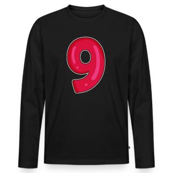 Zahl 9 - Neun - 9 Motiv - Männer Premium Bio Langarmshirt - Schwarz - Vorne - Nico (187cm)