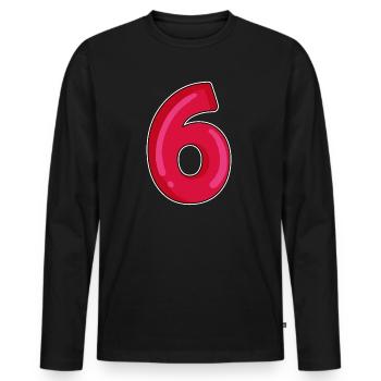 Sechs Zahl 6 Nummer rot - Männer Premium Bio Langarmshirt - Schwarz - Vorne - Nico (187cm)