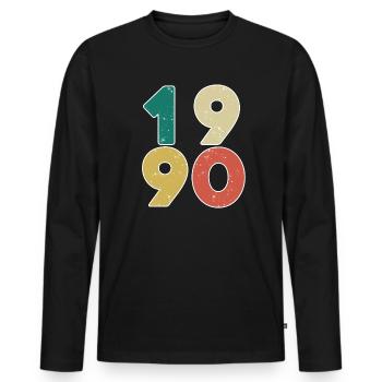 1990 - Jahrgang 1990 - Baujahr 1990 - Männer Premium Bio Langarmshirt - Schwarz - Vorne - Nico (187cm)