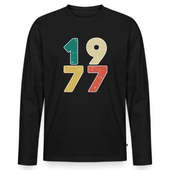 1977 - Jahrgang 1977 - Baujahr 1977 - Männer Premium Bio Langarmshirt - Schwarz - Vorne - Nico (187cm)