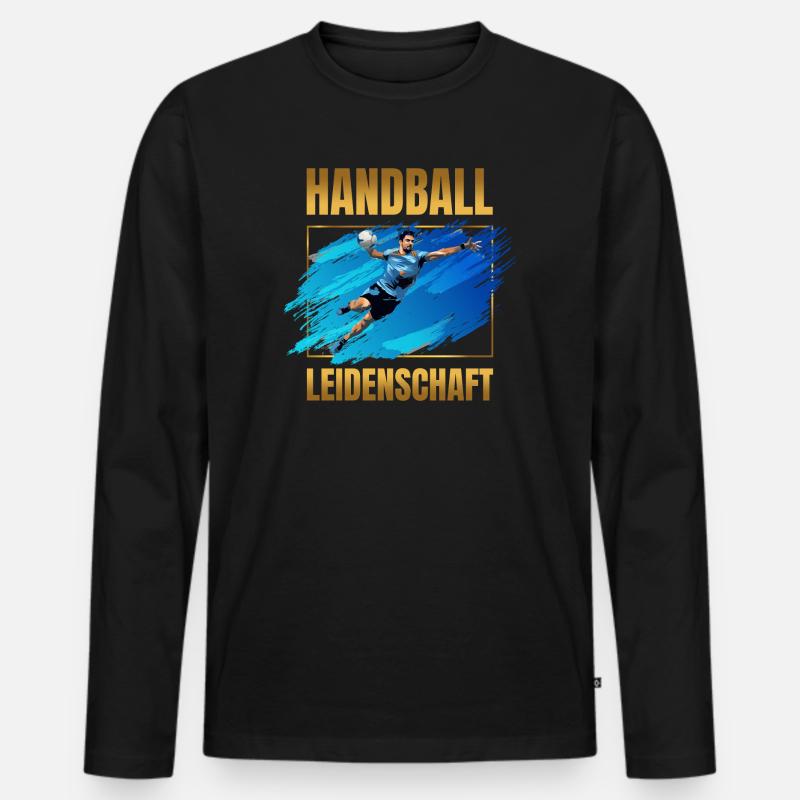 Handball Leidenschaft - Männer Premium Bio Langarmshirt - Schwarz