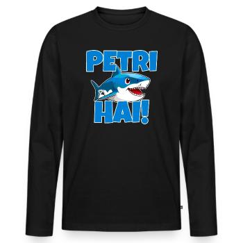 Petri Hai, Petri Heil Pêcheur Glück - T-shirt manches longues Premium bio Homme - noir - Devant - Nico (187cm)