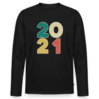 2021 - Année 2021 - Année 2021 - T-shirt manches longues Premium bio Homme - noir - Devant - Nico (187cm)