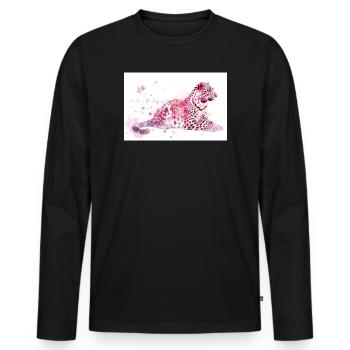 Léoparden rose Aquarelle - T-shirt manches longues Premium bio Homme - noir - Devant - Nico (187cm)