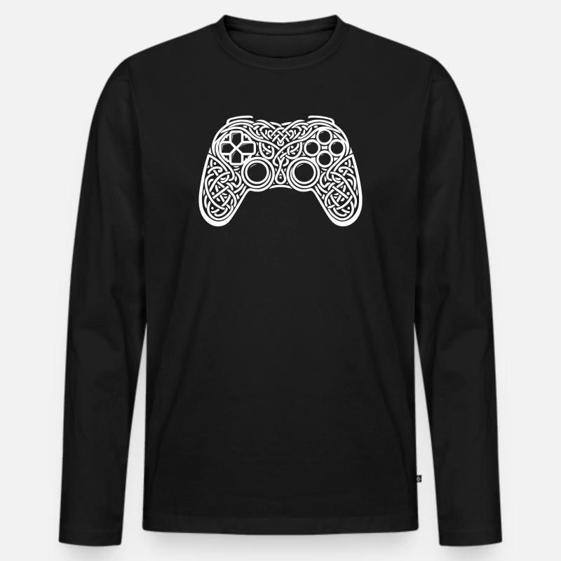 Gaming Controller keltisch Ornament Gamer Design - Männer Premium Bio Langarmshirt - Schwarz